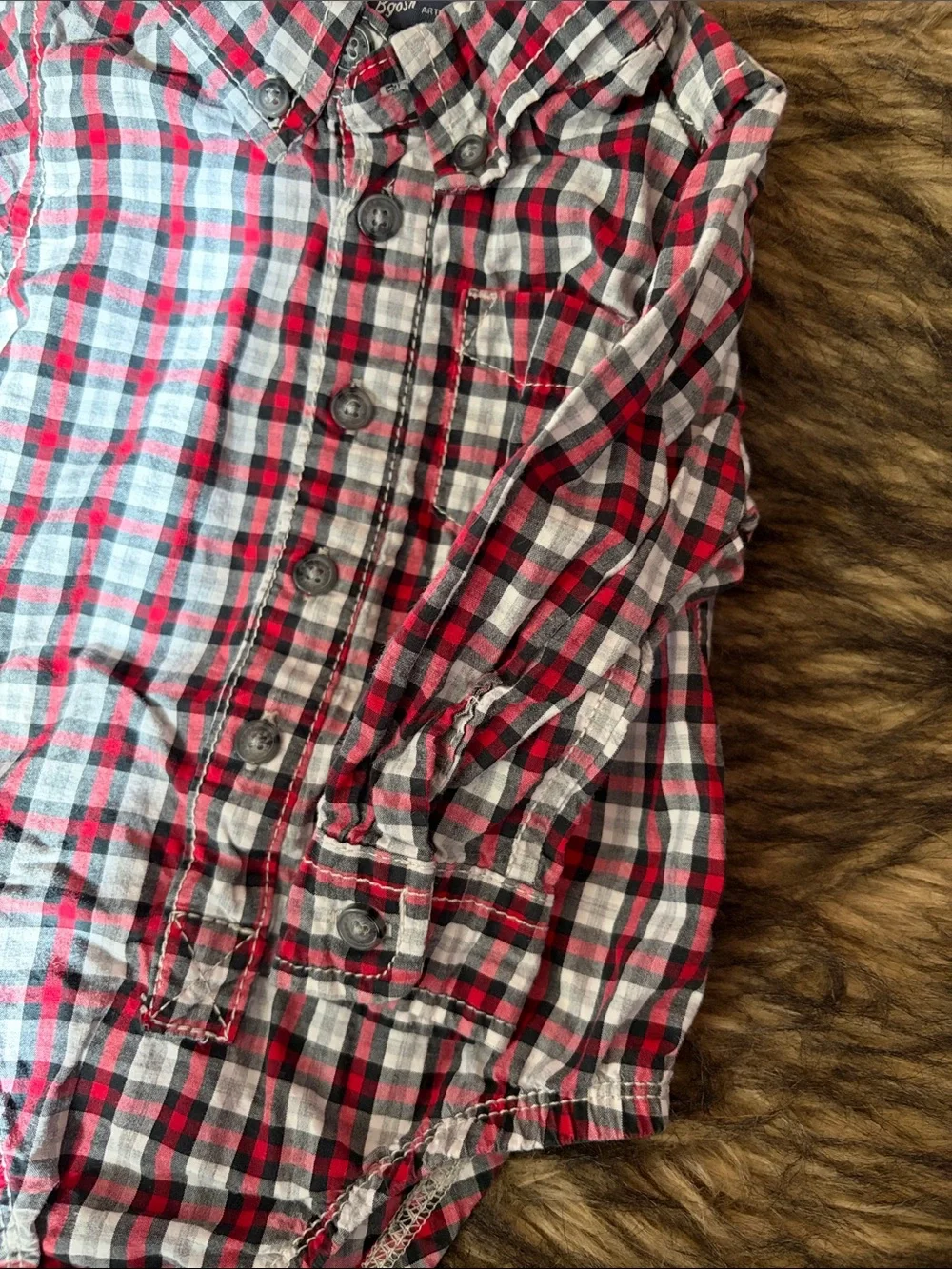 OshKosh B'gosh Red and Gray Plaid Long-Sleeve Baby One-Piece Size 9 Months